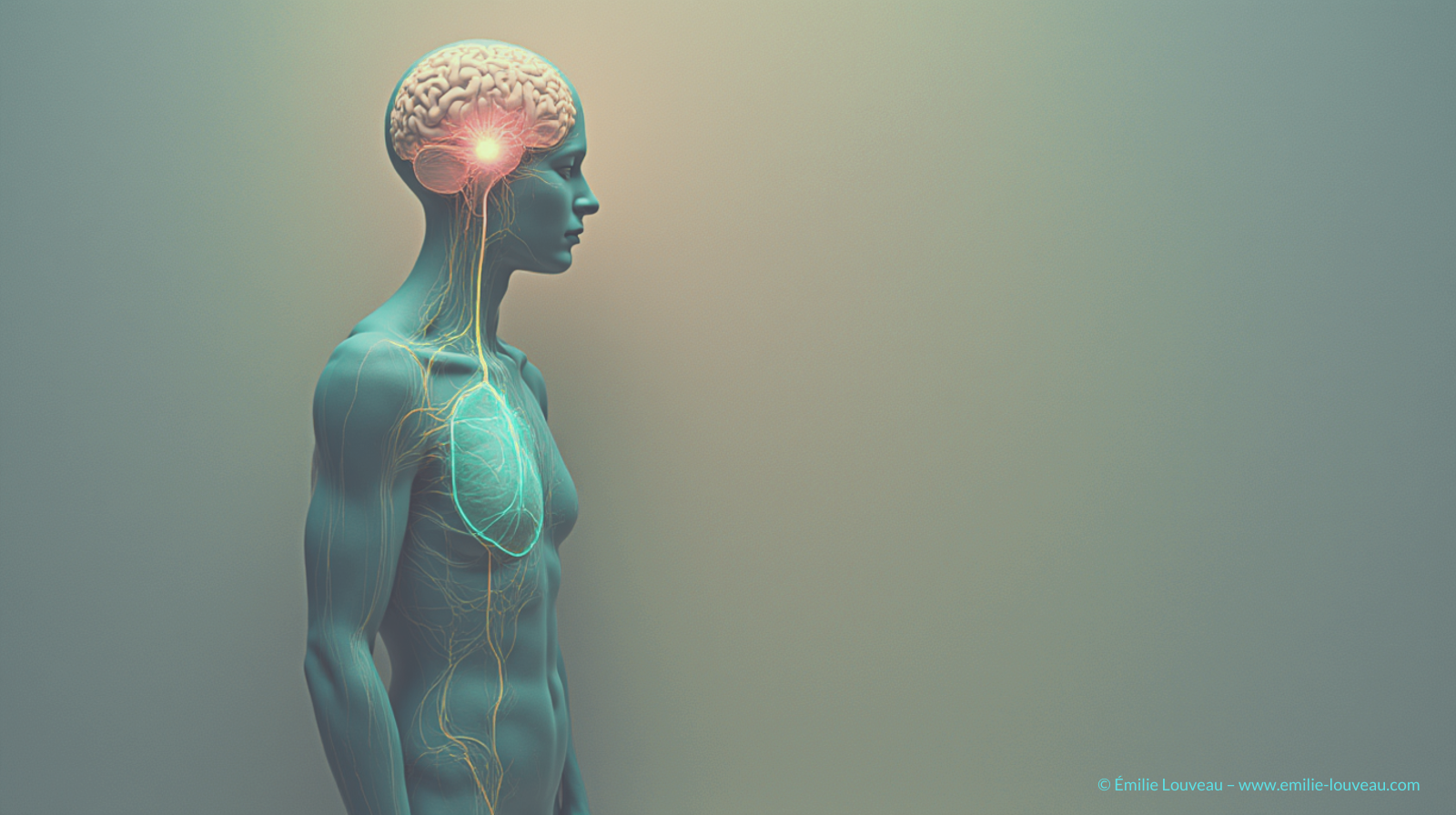 Illustration du lien entre le cerveau, le cœur et le corps montrant comment le traumatisme affecte le cerveau et le système nerveux.