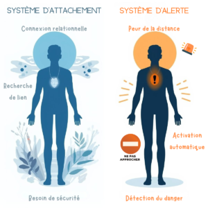 Schéma illustrant la peur de l’abandon adulte entre sécurité et vigilance relationnelle