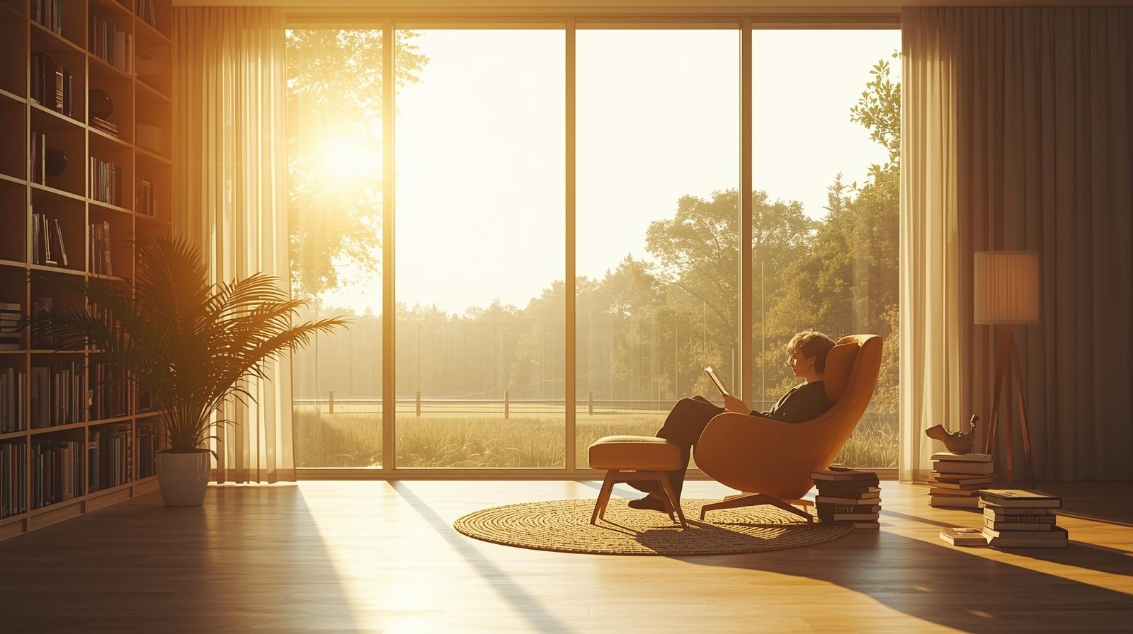 espace de lecture lumineux face à la nature symbolisant un espace de réflexion intérieure